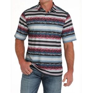 New CINCH Arena Flex Blue Western Print Polo Men's Short Sleeve Wicking